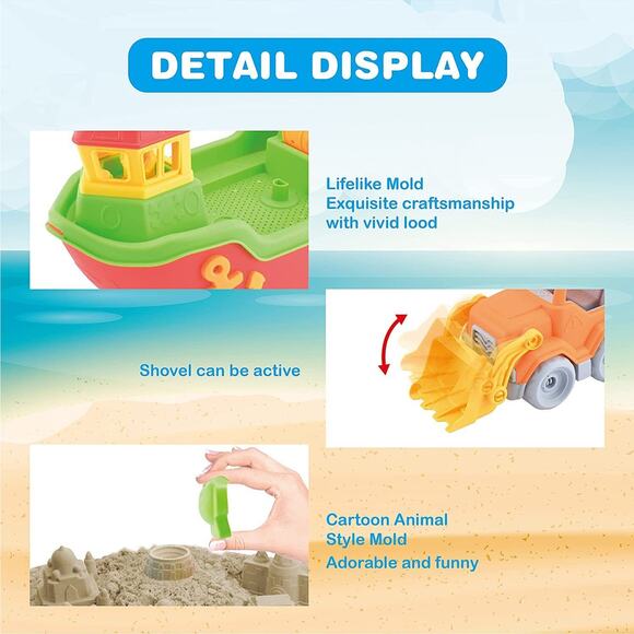 DraMosary 19pcs Beach Sand Toys Set for Kids with Boat Excavator Shovel Tool ... - Picture 3 of 11